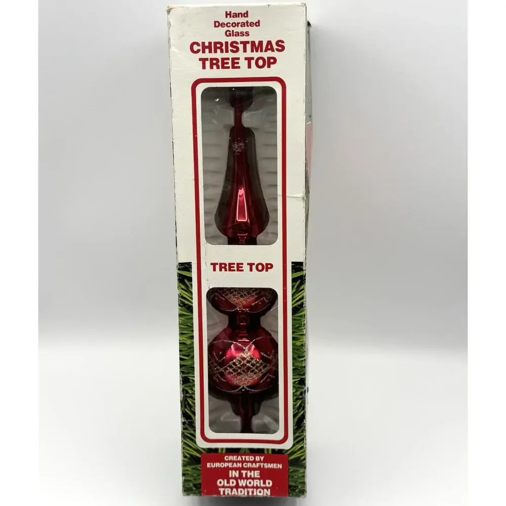 Vintage Commodore Glass Tree Topper Red 12.5” Spire Finial Gold Silver Romania